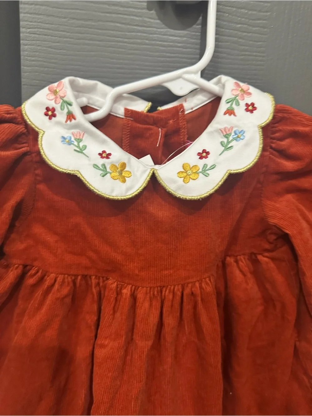 NWT baby Corduroy Dress with Embroidered Peter Pan Collar